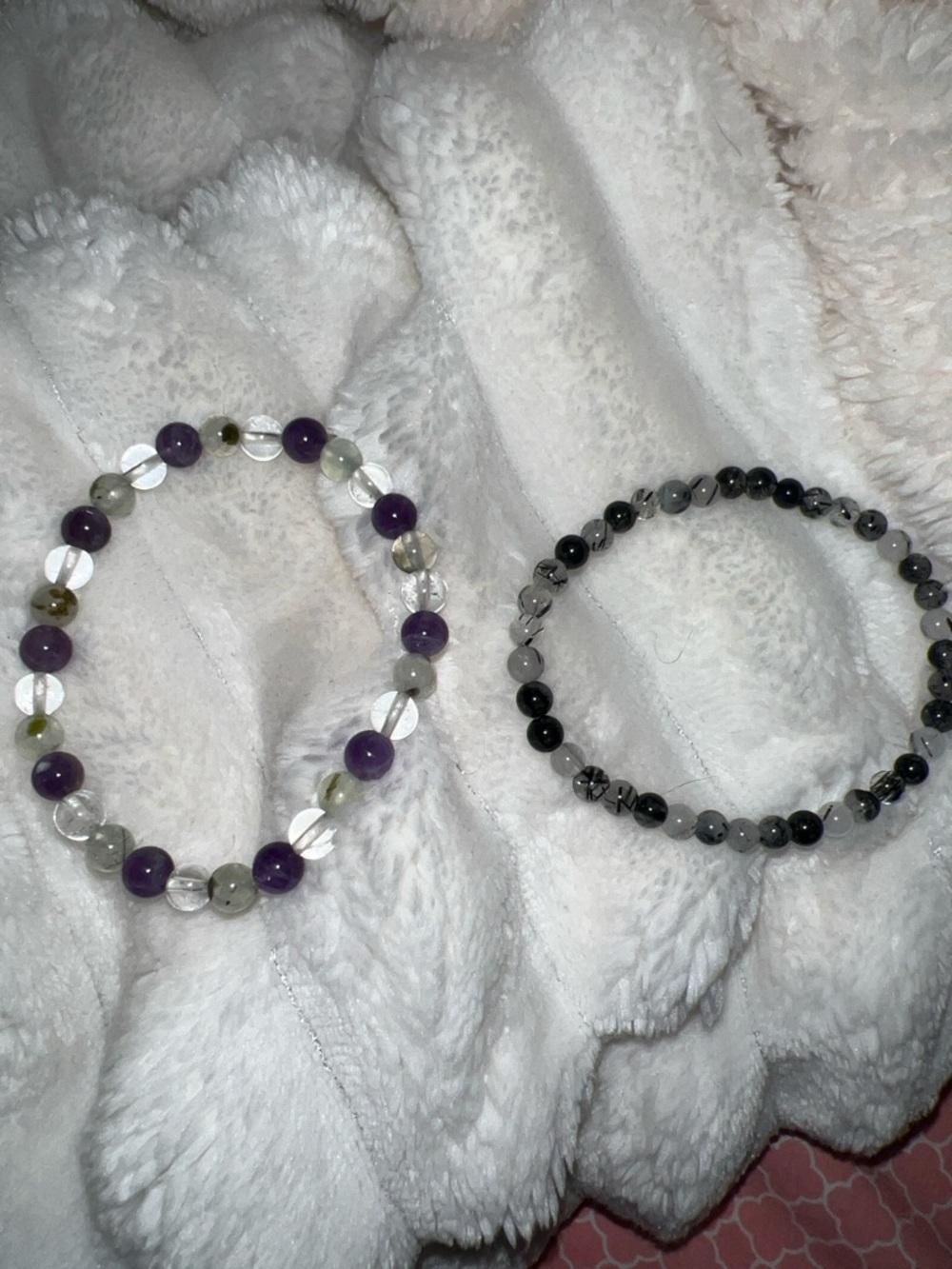 Stretch Crystal Bracelet Set - Purple & Black Accent Beads